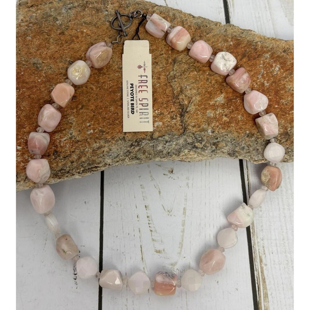 Peyote Bird Chunky Peach Agate‎ Sterling 16” Necklace J198